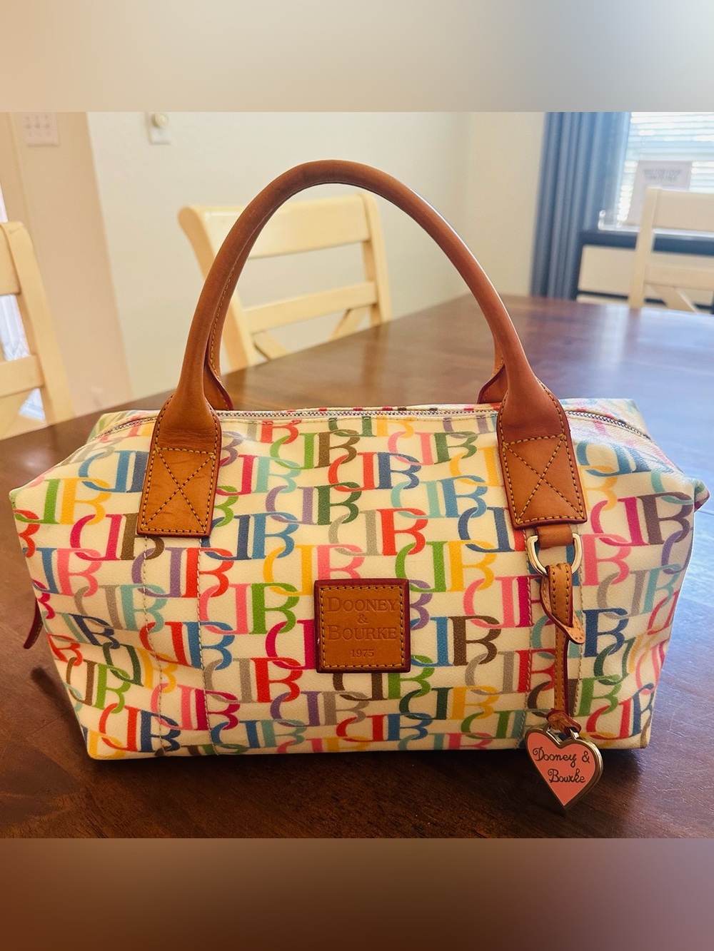 VTG Dooney & Bourke Y2K Rainbow Scribble Canvas Duffle Barrel Bag
